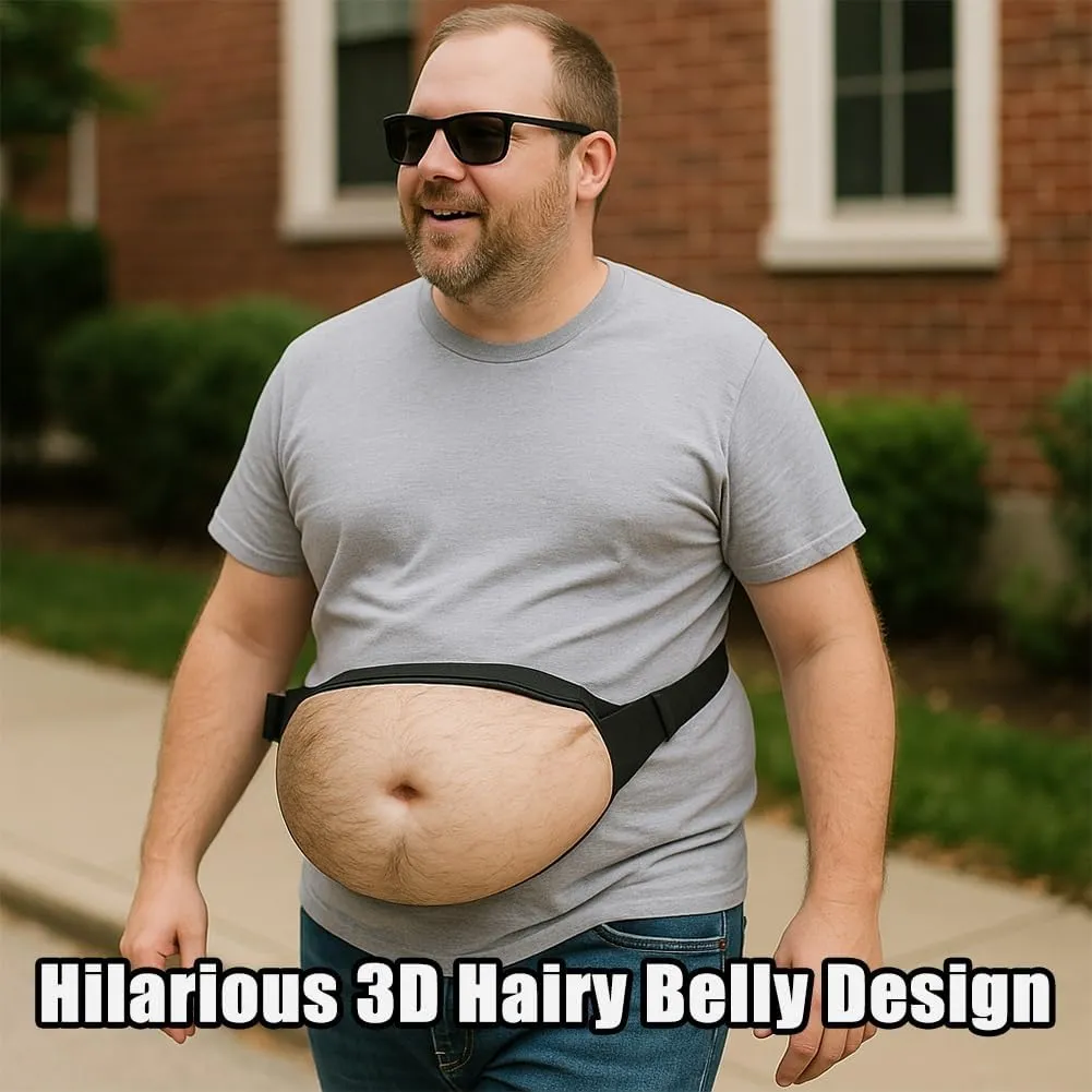 Beer Belly Fanny Pack for Men, Gag Hairy Belly Fanny Pack Funny, Adjustable Belt Bag, White Elephant Gifts for Adults, Hiking Pack,3D Dad Fake Bellies Bags, Gag Gifts Adults Funny(F)