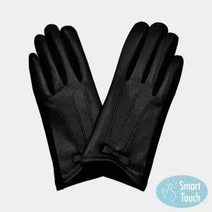 Black Bow Faux Leather Smart Gloves