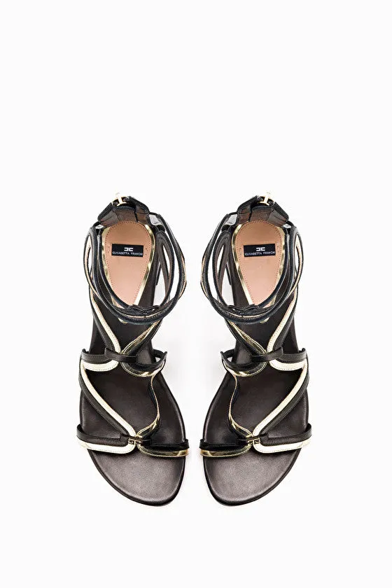 Black Gold Flat Gladiator Sandals