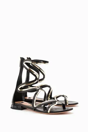 Black Gold Flat Gladiator Sandals