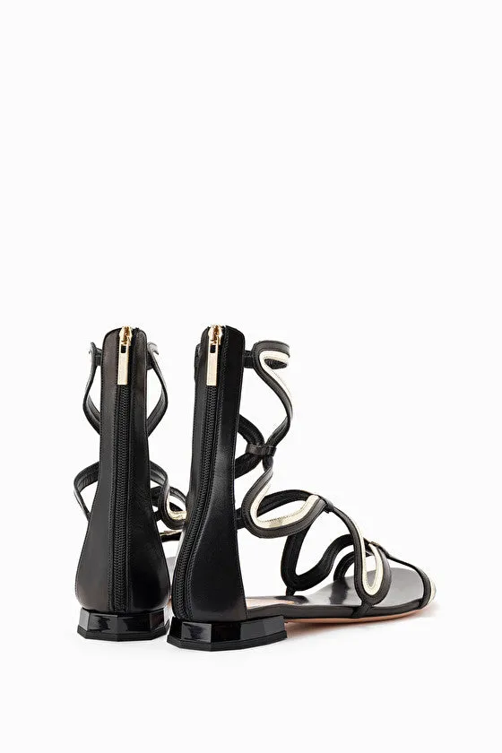 Black Gold Flat Gladiator Sandals