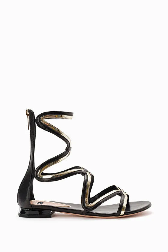 Black Gold Flat Gladiator Sandals