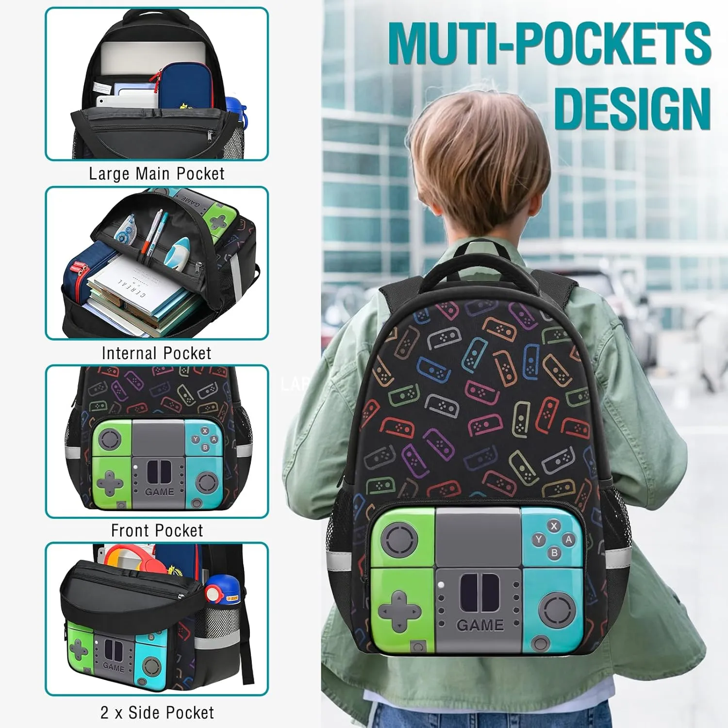 Boys Backpack For School Kids Backpack Set With Lunch Box Pencil Case,Game Schoolbag Children Teens Elementary Middle College Student Bookbag Travel Rucksack Laptop Daypacks