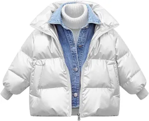 Boys Girls Metallic Puffer Jacket Kids Winter Coat Light Quilted Bubble Jacket Waterproof Insulated Shiny Down Coat