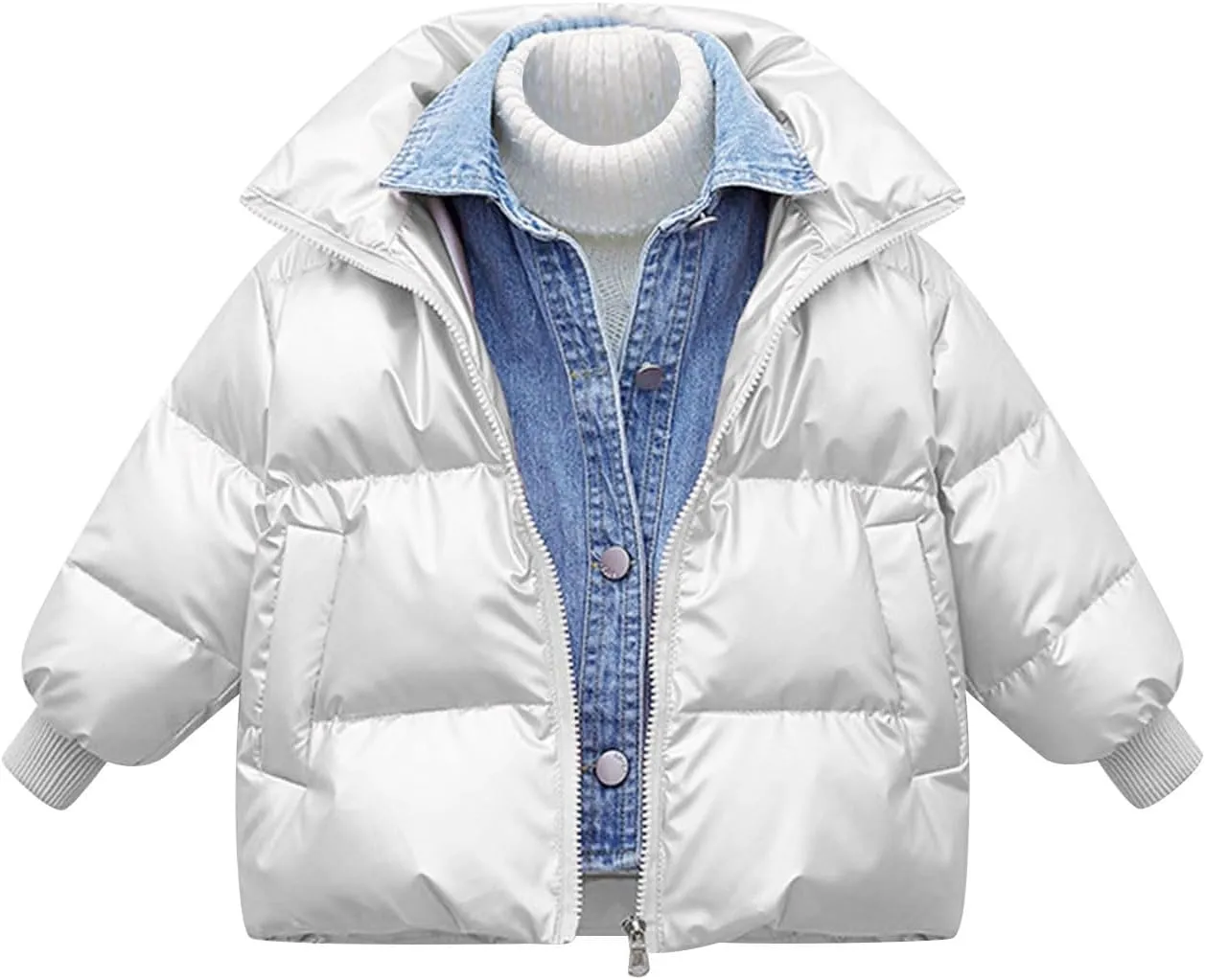 Boys Girls Metallic Puffer Jacket Kids Winter Coat Light Quilted Bubble Jacket Waterproof Insulated Shiny Down Coat