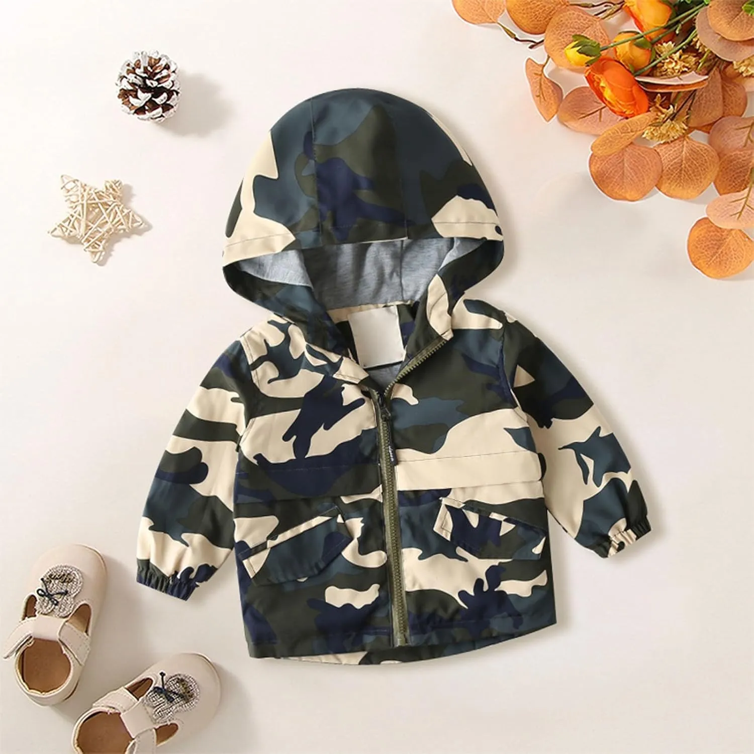 Boys Girls Toddler Hooded Cotton Lined Rain Jacket Baby Light Windbreaker Solid Zipper Fall Clothes with Pocket