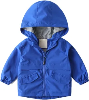 Boys Girls Toddler Hooded Cotton Lined Rain Jacket Baby Light Windbreaker Solid Zipper Fall Clothes with Pocket