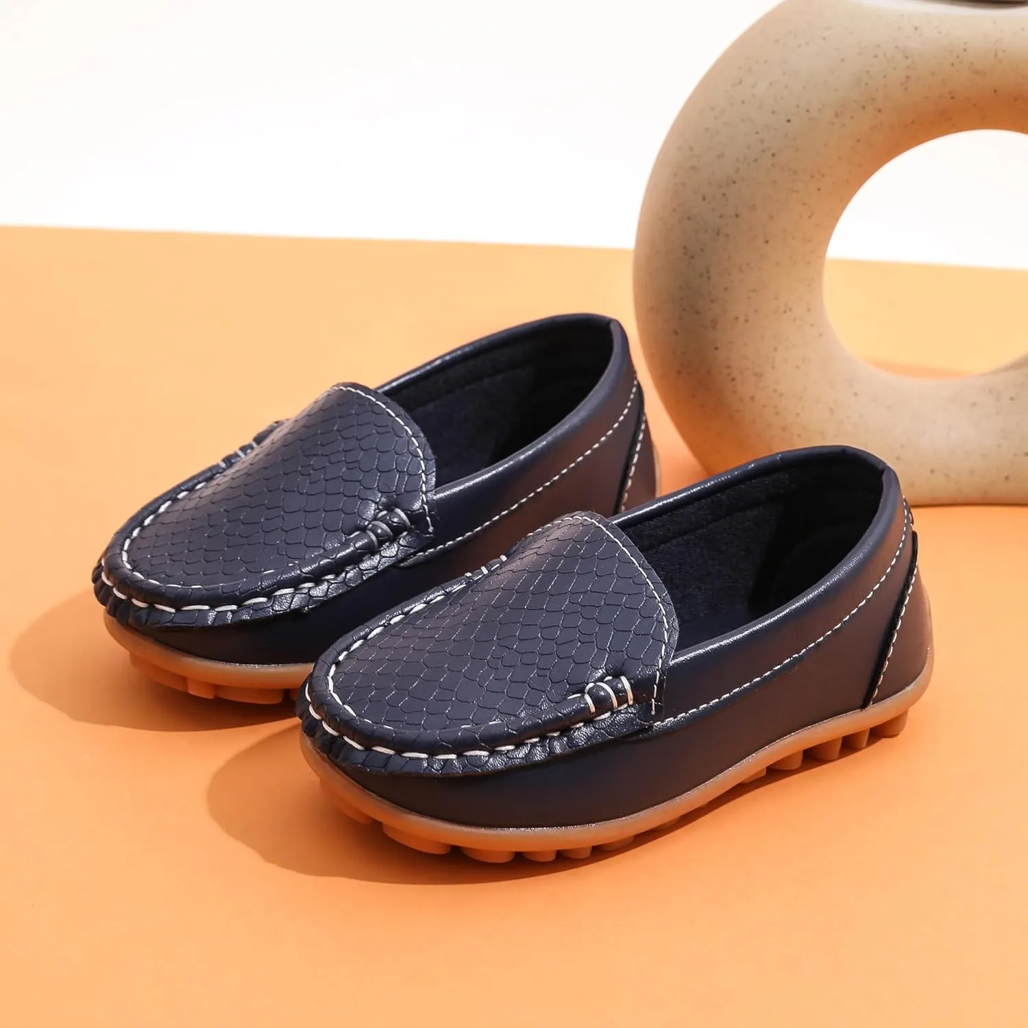 Boys Loafers PU Leather Slip-On Toddler Dress Shoes Non-Slip Sole Kids Moccasins for School Events and Daily Wear