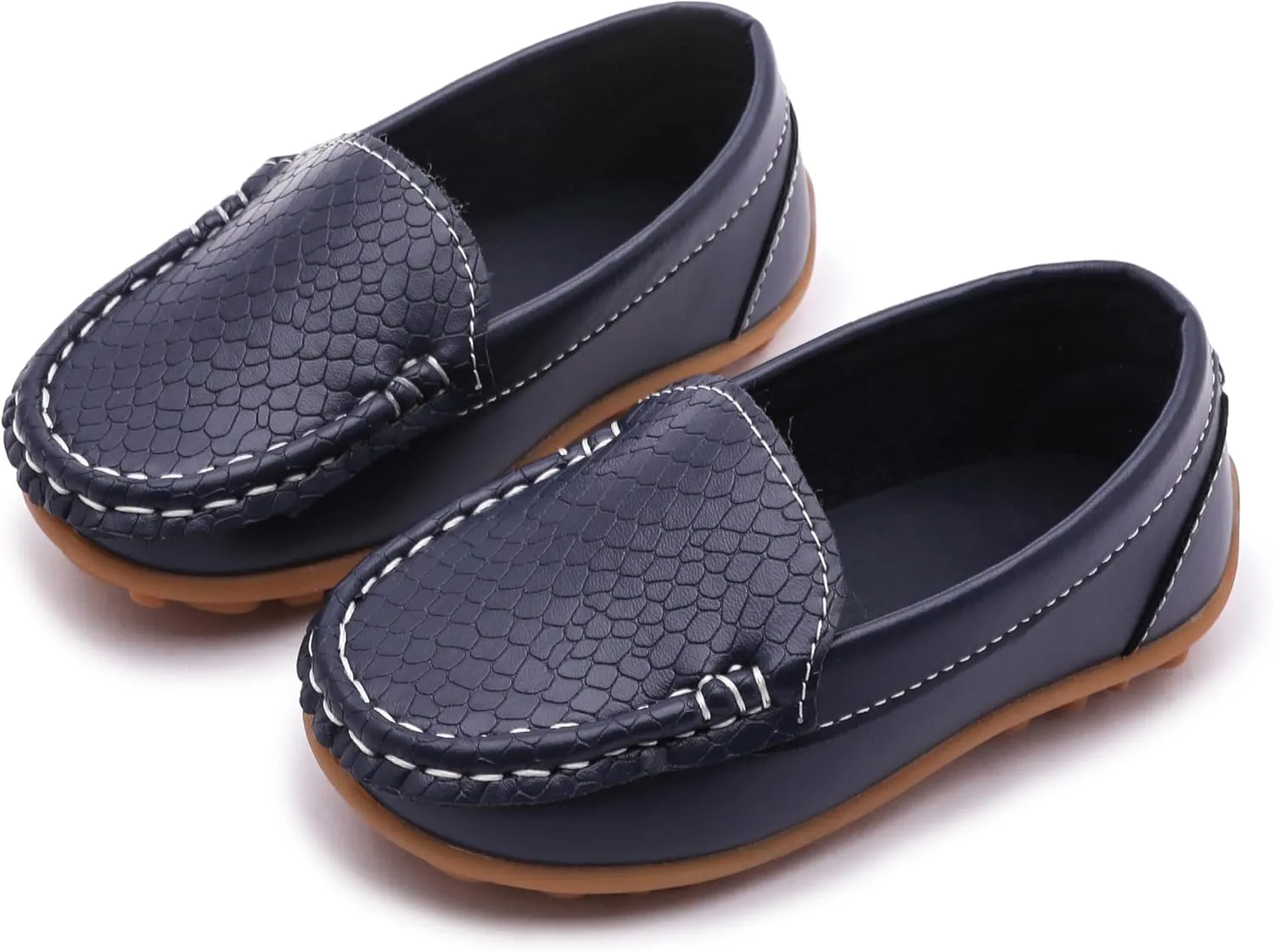 Boys Loafers PU Leather Slip-On Toddler Dress Shoes Non-Slip Sole Kids Moccasins for School Events and Daily Wear