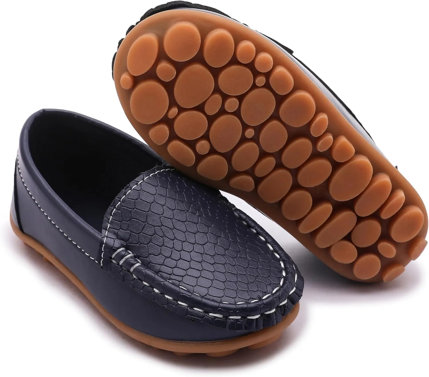 Boys Loafers PU Leather Slip-On Toddler Dress Shoes Non-Slip Sole Kids Moccasins for School Events and Daily Wear