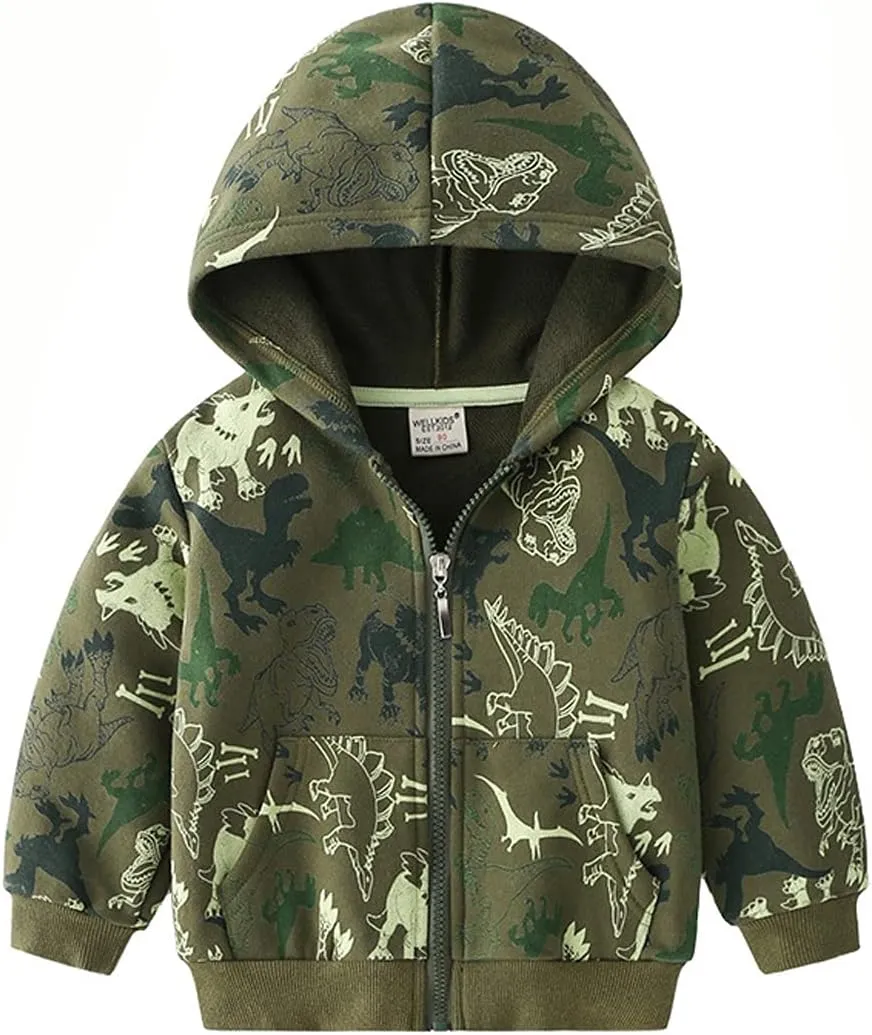 Boys Zip-up Dinosaur Hoodies Toddler Light Jackets Zipper Sweatshirt