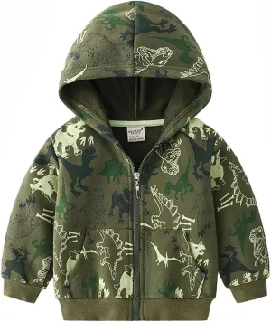 Boys Zip-up Dinosaur Hoodies Toddler Light Jackets Zipper Sweatshirt