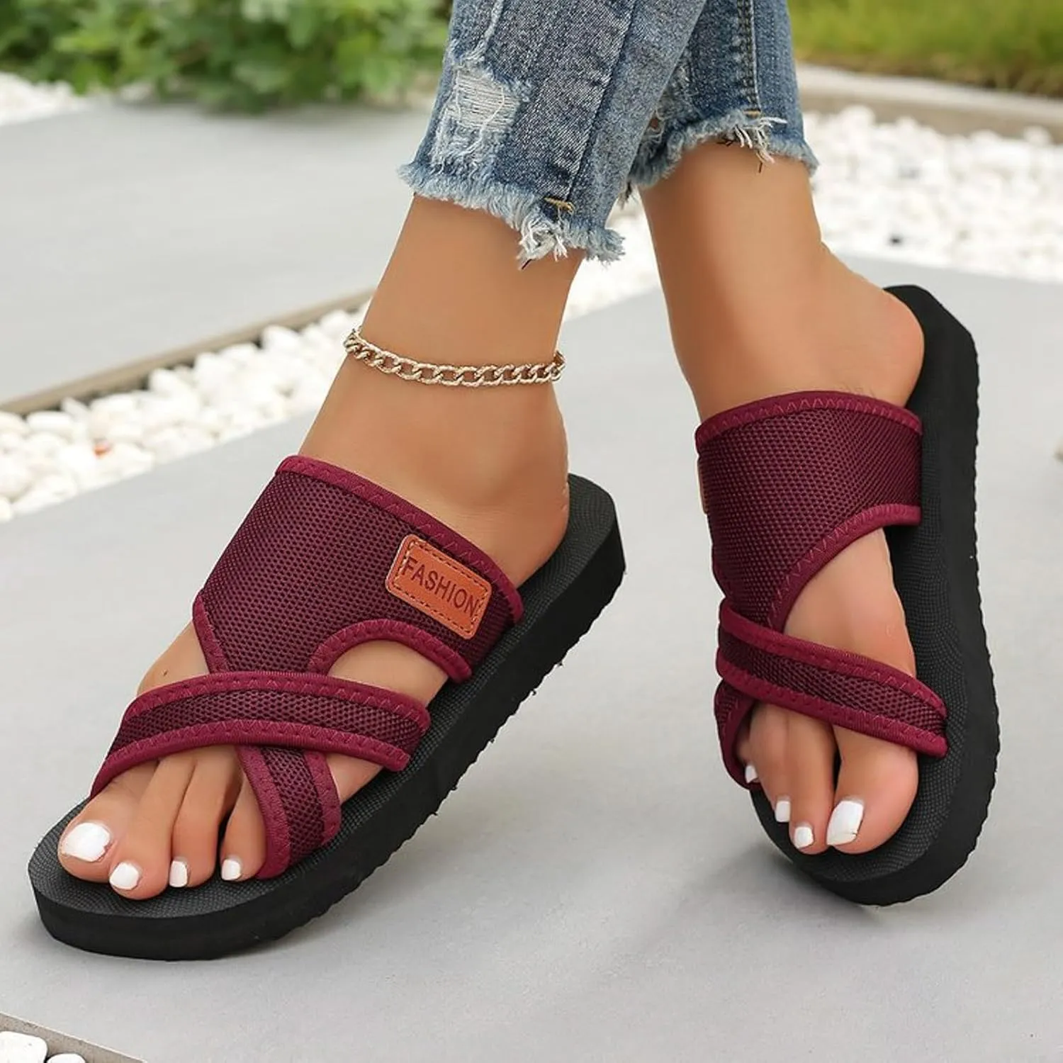 Breathable Mesh Sandals for Women,Avylays Orthopedic Sandals Arch Support Flip Flops Summer Beach Flat Slide Sandals