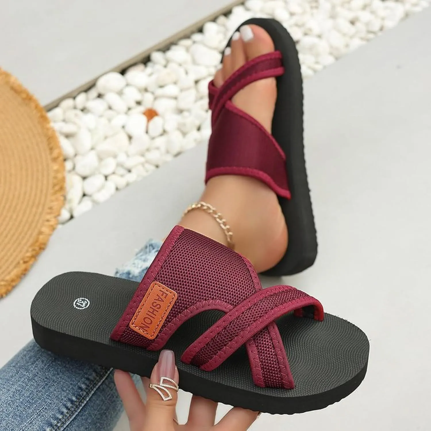 Breathable Mesh Sandals for Women,Avylays Orthopedic Sandals Arch Support Flip Flops Summer Beach Flat Slide Sandals