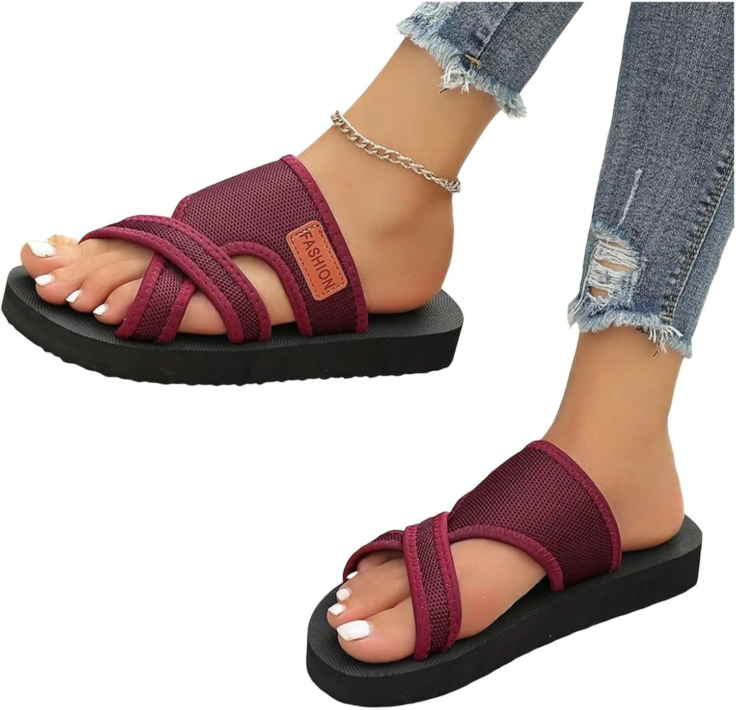 Breathable Mesh Sandals for Women,Avylays Orthopedic Sandals Arch Support Flip Flops Summer Beach Flat Slide Sandals