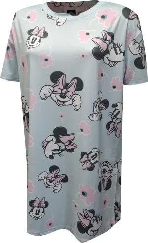 Briefly Stated Womens Disney's Minnie Mouse Light Blue Floral Nightshirt