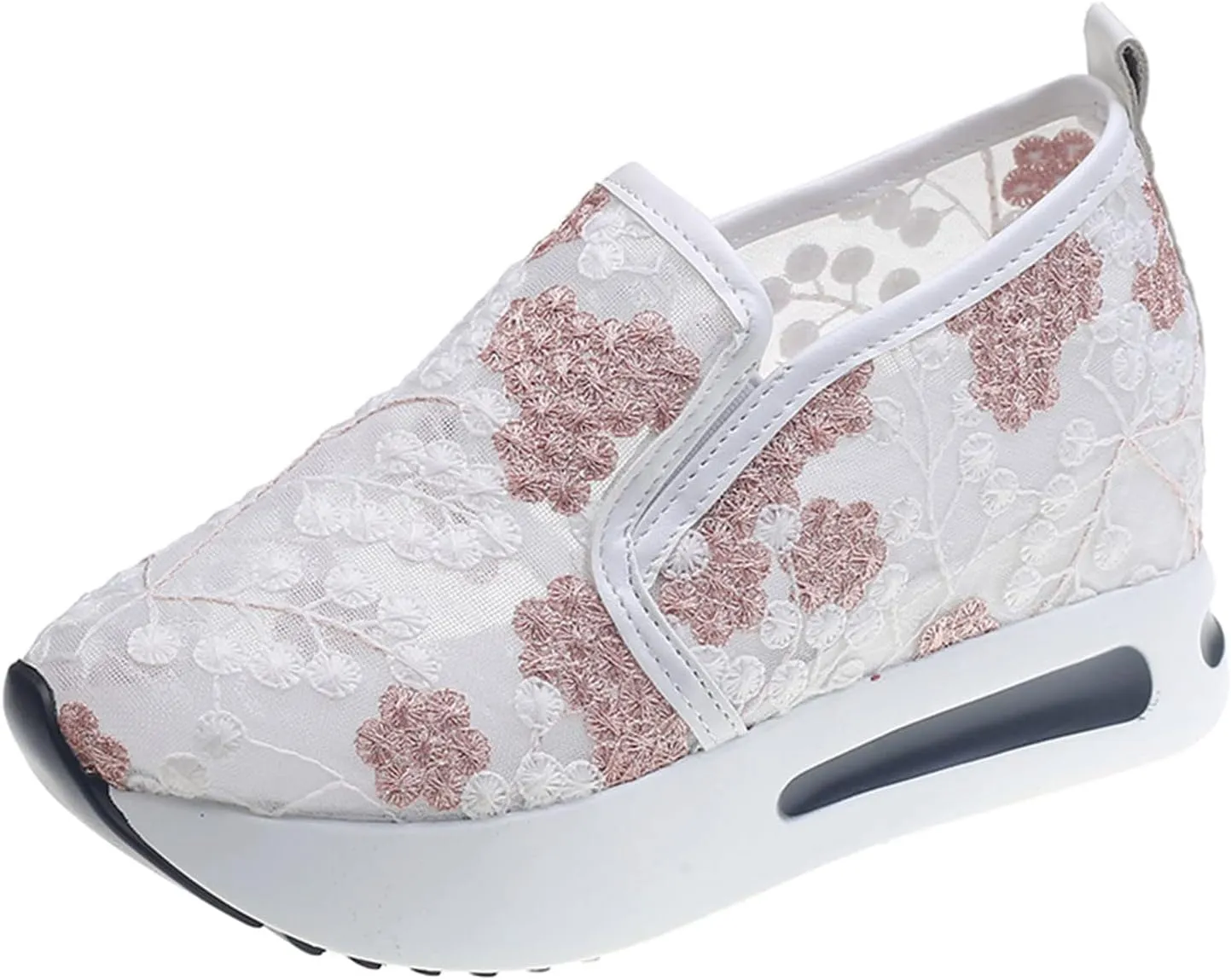 Cathalem Fashion Sneakers for Women 2024 Floral Embroidery Breathable Mesh Sneakers Slip On Sneakers Platform Wedge Sneakers