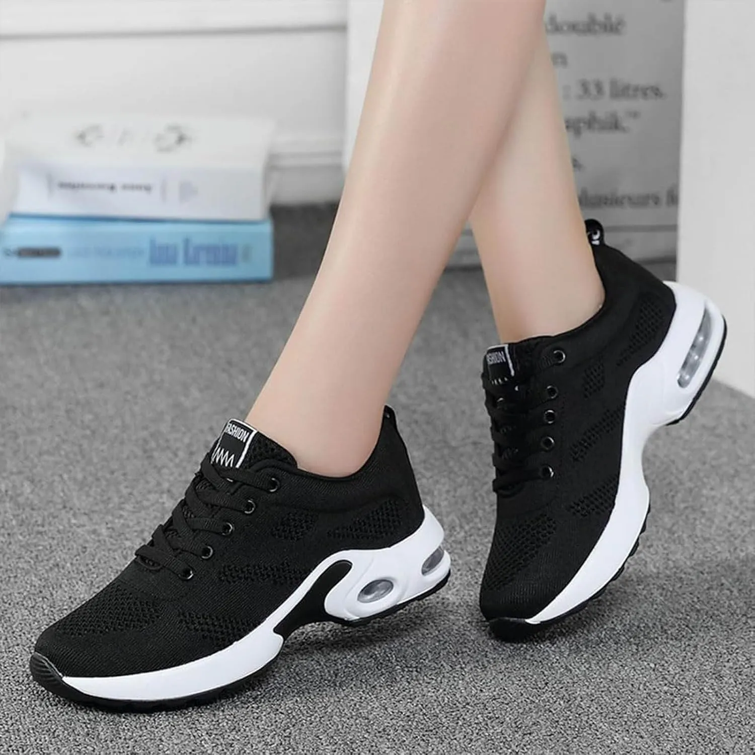 Cathalem Musabela Orthopedic Shoes for Women Mesh Up Stretch Platform Sneakers Arch Support Air Cushion Slip-On Walking Shoes