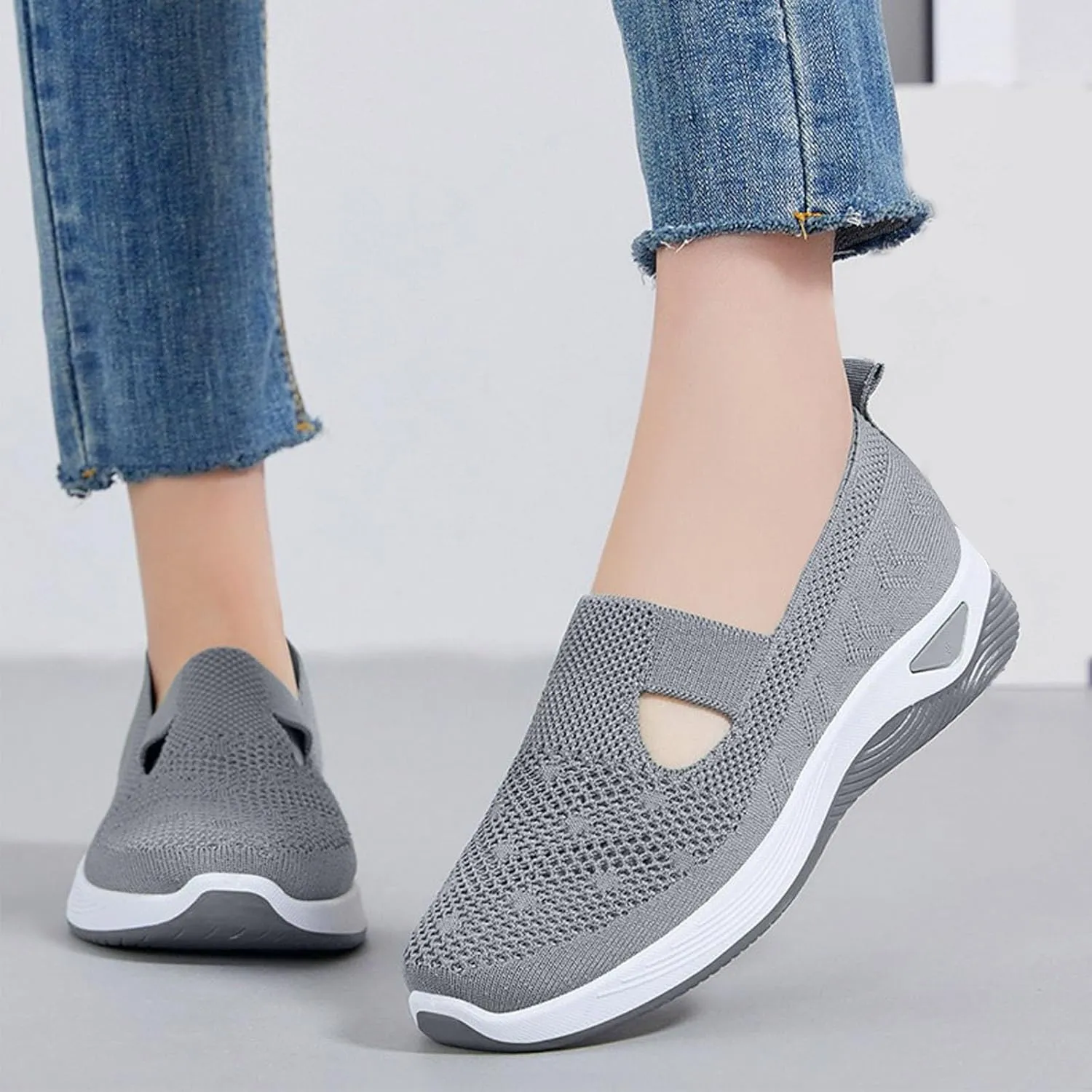 Cathalem Orthopedic Shoes for Women, Go Walking Slip on Diabetic Foam Shoes Hands Free Slip in Sneakers Arch Support