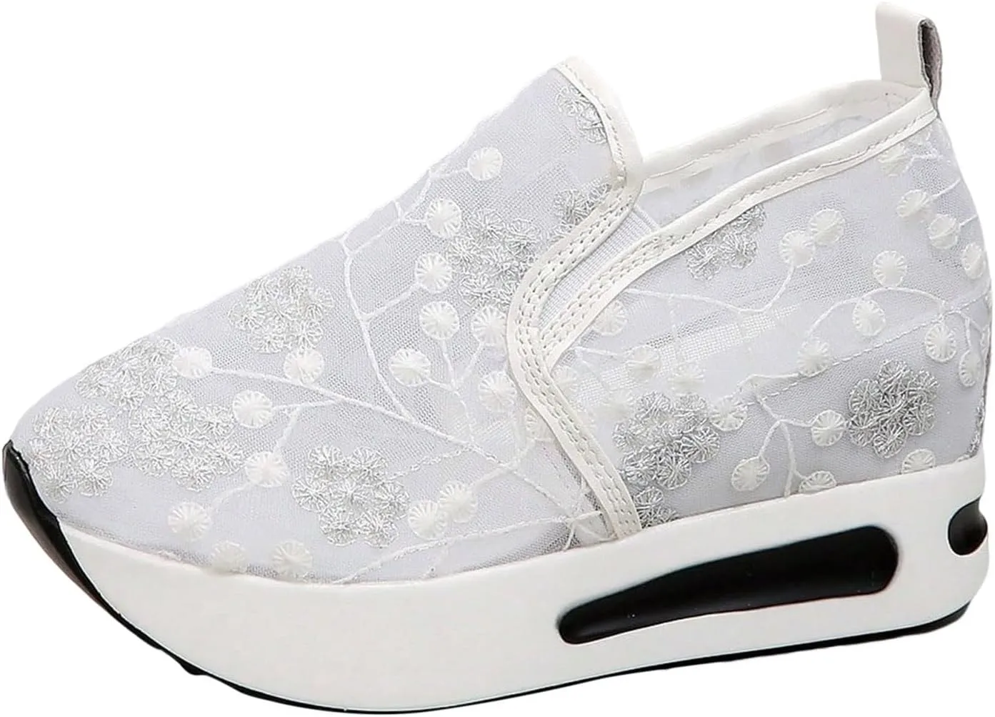 Cathalem Orthopedic Sneakers for Women Floral Embroidery Breathable Sheer Mesh Wedge Sneakers Slip On Platform Wedge Sneakers