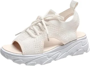 Cathalem Orthopedic Wedge Sandals for Women Summer Dressy Women Sandals Mesh Casual Thick Soled Lace Up Sandals Outdoor Shoes