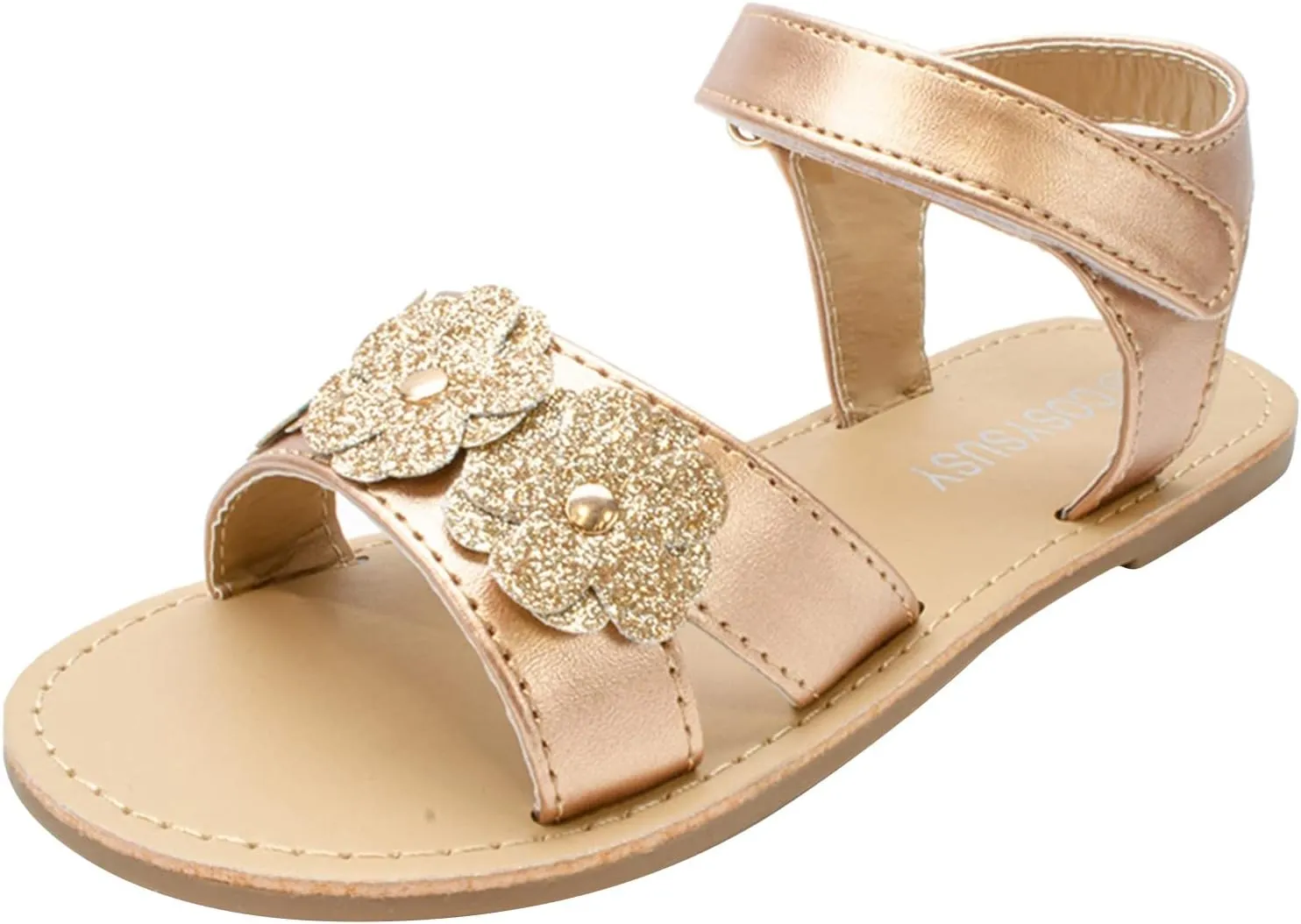 Children Flat Sandals Flower Beach Shoes Little Girls Sandals Rubber Sole Princess Dress Flat Little Kid/Big Kid (Rose Gold, 3.5-4 Years Toddler)
