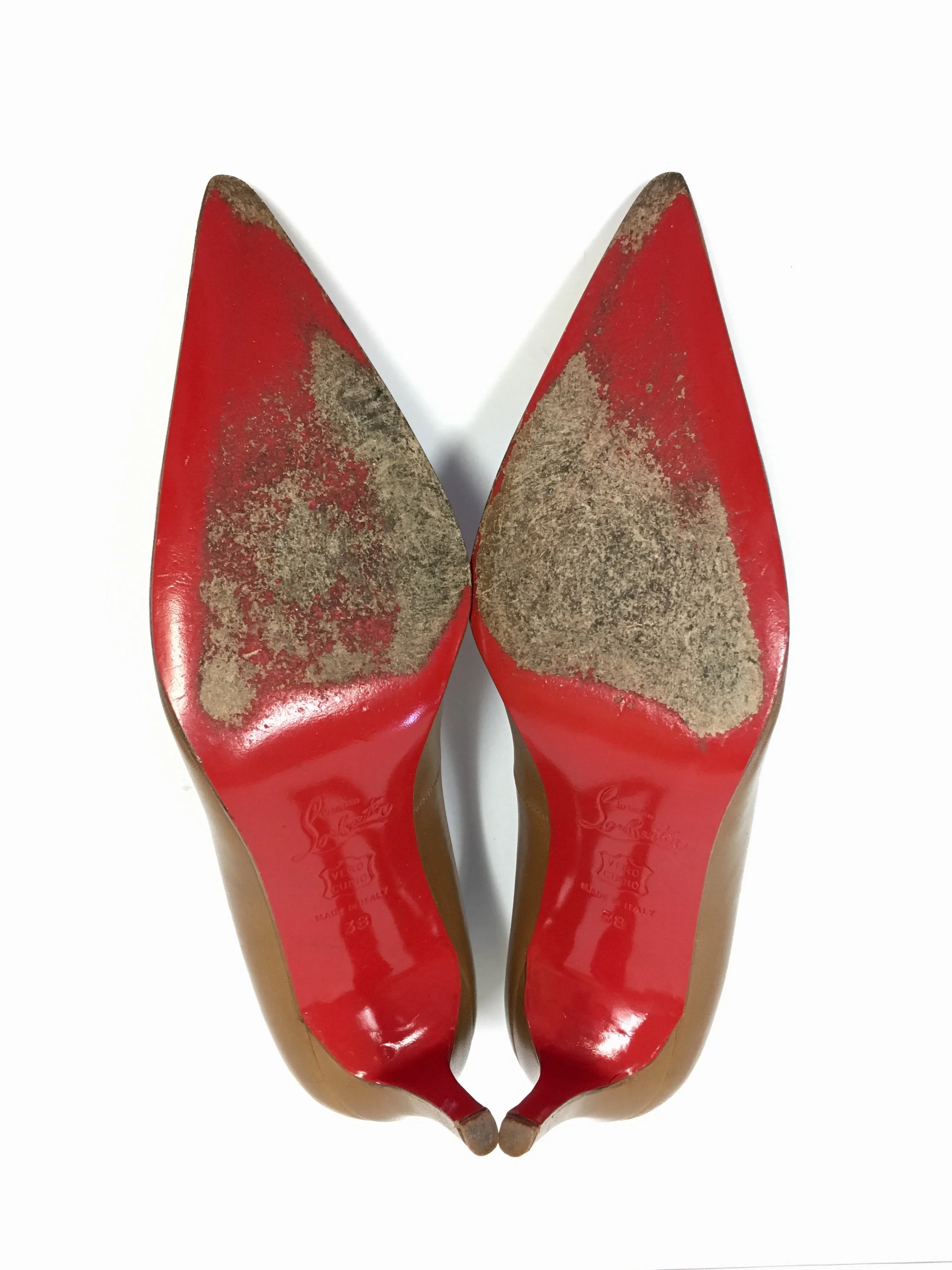 CHRISTIAN LOUBOUTIN LEATHER POINTED RED SOLE PUMPS SIZE 38