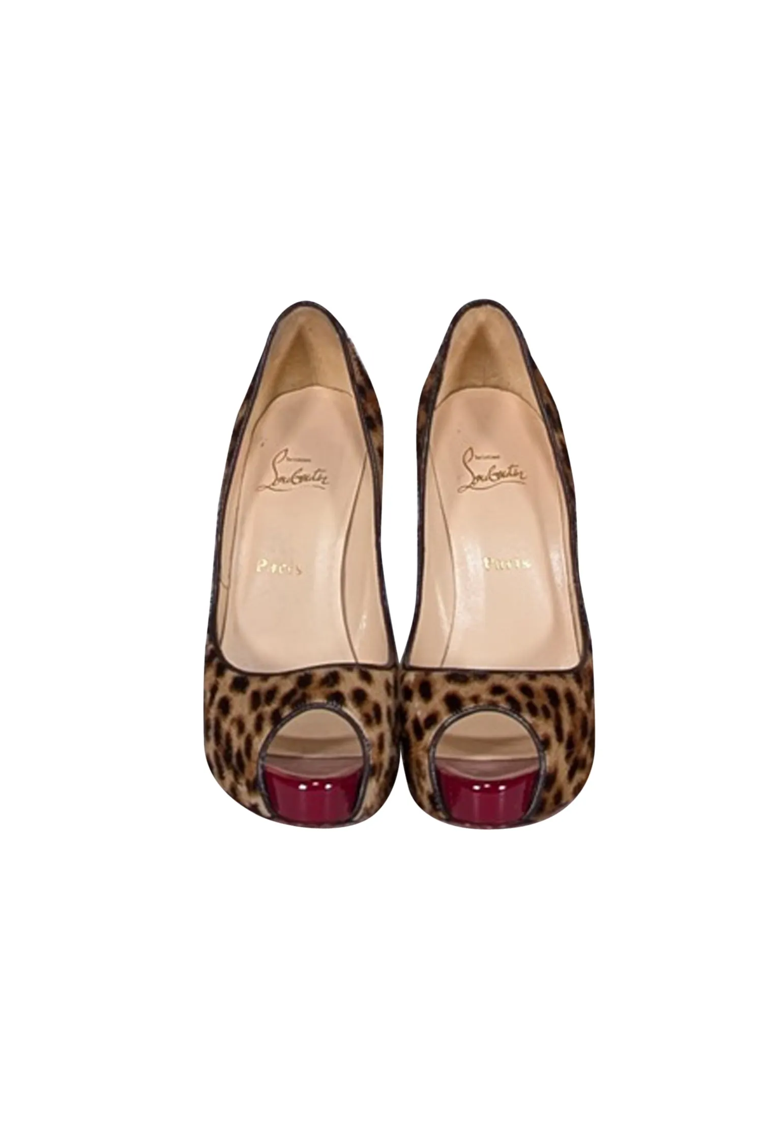 Christian Louboutin - Tan Leopard Print Peep Toe Pumps Sz 9.5