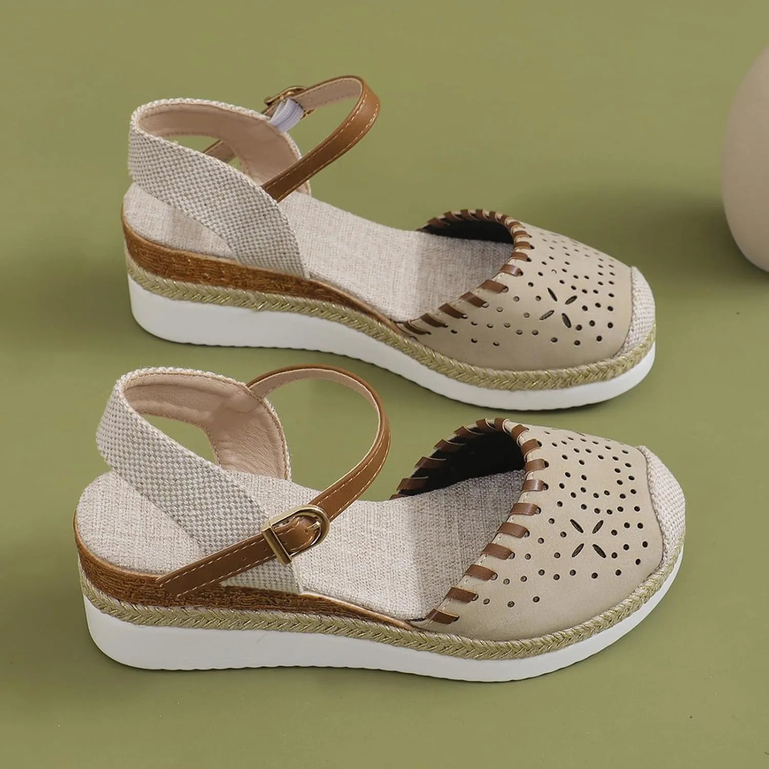 Closed Toe Wedges for Women Ankle Strap Espadrilles Sandal with Arch Support Comfortable Wide Width Orthopedic Sandals Summer Dressy Slip On Shoes