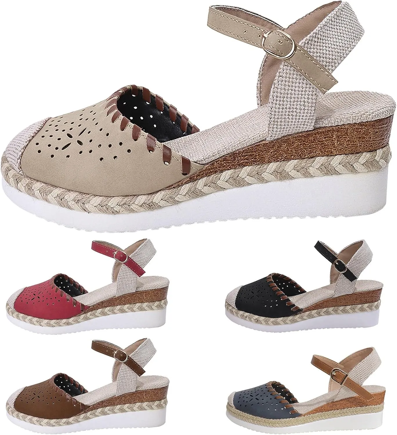 Closed Toe Wedges for Women Ankle Strap Espadrilles Sandal with Arch Support Comfortable Wide Width Orthopedic Sandals Summer Dressy Slip On Shoes