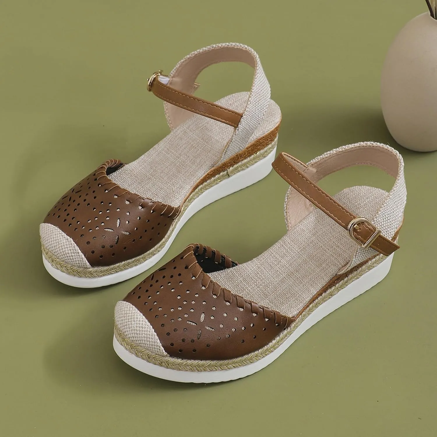 Closed Toe Wedges for Women Ankle Strap Espadrilles Sandal with Arch Support Comfortable Wide Width Orthopedic Sandals Summer Dressy Slip On Shoes