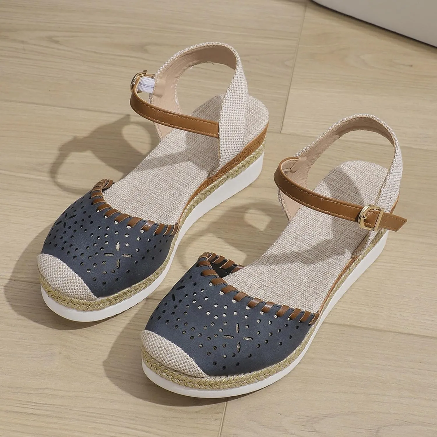 Closed Toe Wedges for Women Ankle Strap Espadrilles Sandal with Arch Support Comfortable Wide Width Orthopedic Sandals Summer Dressy Slip On Shoes