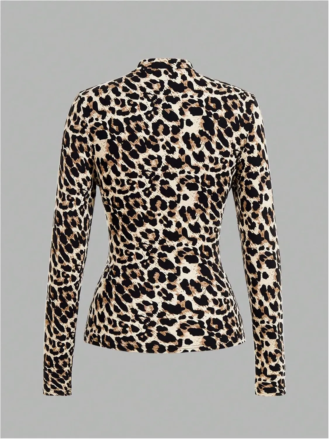 COZYEASE Women's 3 Packs Leopard Basic Tops Mock Neck Long Sleeve T Shirt Slim Fit Base Layer Tees