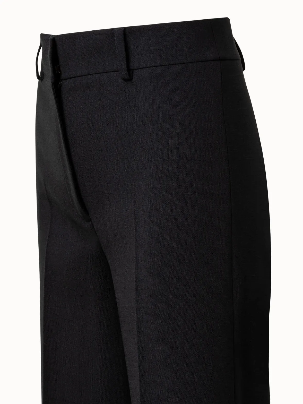 Cropped Wide Wool Stretch Pants with Fringe
