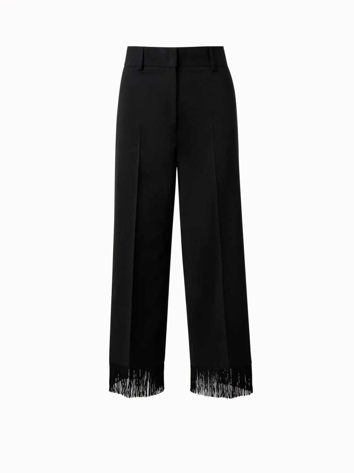 Cropped Wide Wool Stretch Pants with Fringe