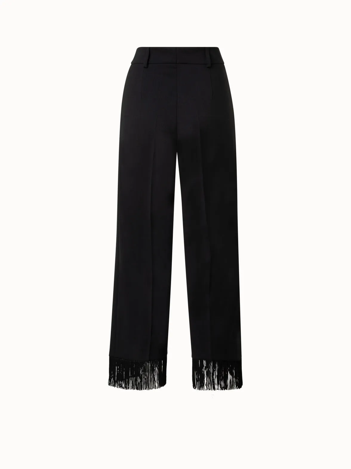 Cropped Wide Wool Stretch Pants with Fringe