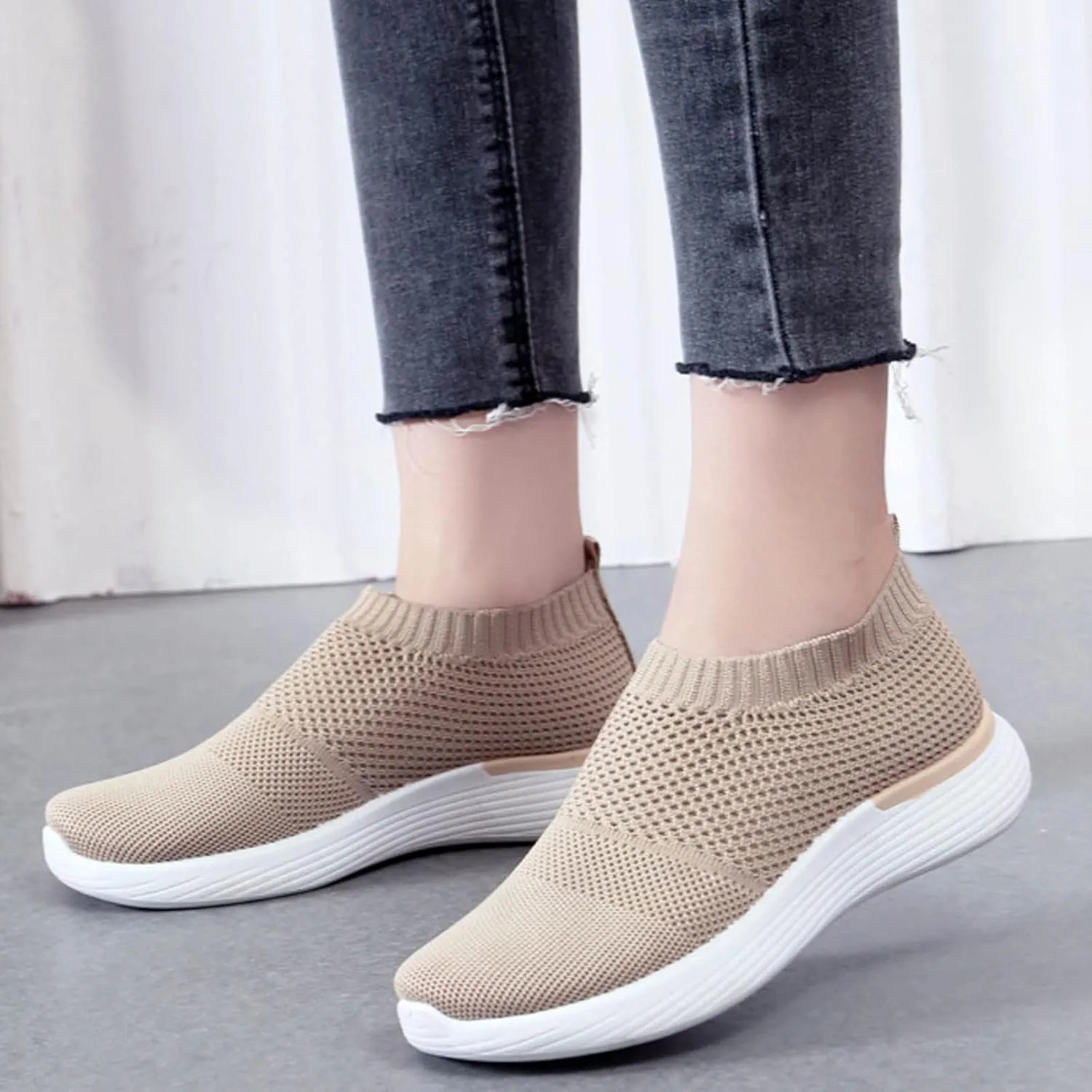 Crzidha Womens Walking Shoes Slip on Sock Sneakers Lady Girls Nurse Mesh Flats Low Heel Loafers Fashion Casual Round Toe Low Top Tennis Shoes Comfortable Workout Gym Running Sneaker