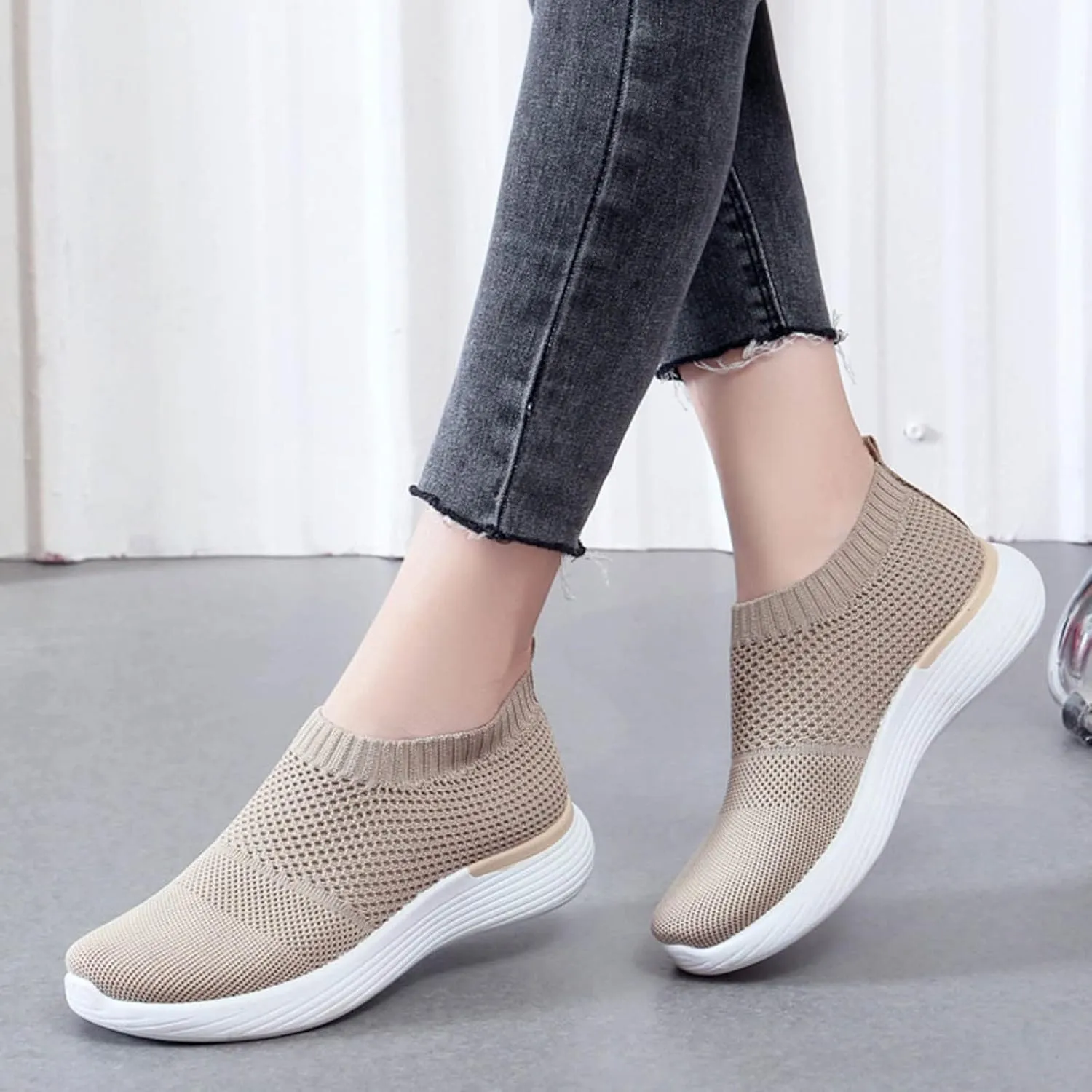 Crzidha Womens Walking Shoes Slip on Sock Sneakers Lady Girls Nurse Mesh Flats Low Heel Loafers Fashion Casual Round Toe Low Top Tennis Shoes Comfortable Workout Gym Running Sneaker