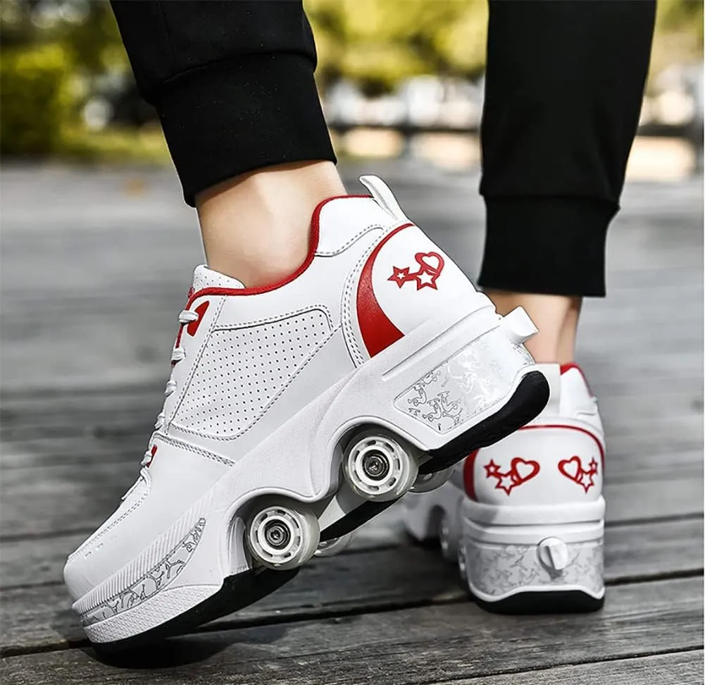 Double-Row Deform Wheel Automatic Walking Shoes Invisible Deformation Roller Skate Male and Female Skating Shoes 2 in 1 Removable Pulley Skate Shoes Recreation Sneakers
