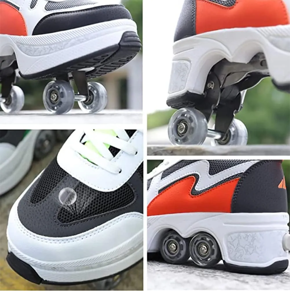 Double-Row Deform Wheel Automatic Walking Shoes Invisible Deformation Roller Skate Male and Female Skating Shoes 2 in 1 Removable Pulley Skate Shoes Recreation Sneakers