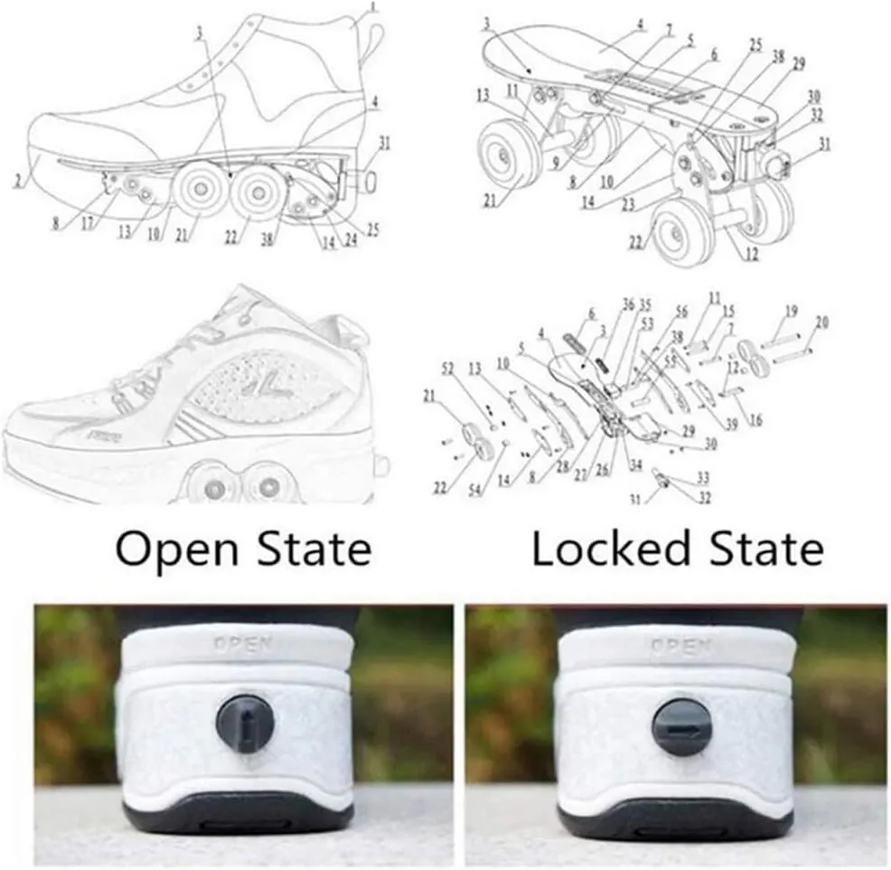 Double-Row Deform Wheel Automatic Walking Shoes Invisible Deformation Roller Skate Male and Female Skating Shoes 2 in 1 Removable Pulley Skate Shoes Recreation Sneakers