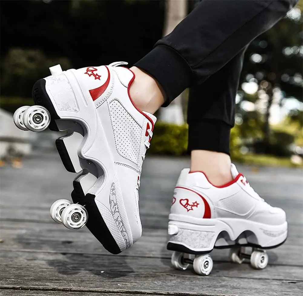 Double-Row Deform Wheel Automatic Walking Shoes Invisible Deformation Roller Skate Male and Female Skating Shoes 2 in 1 Removable Pulley Skate Shoes Recreation Sneakers