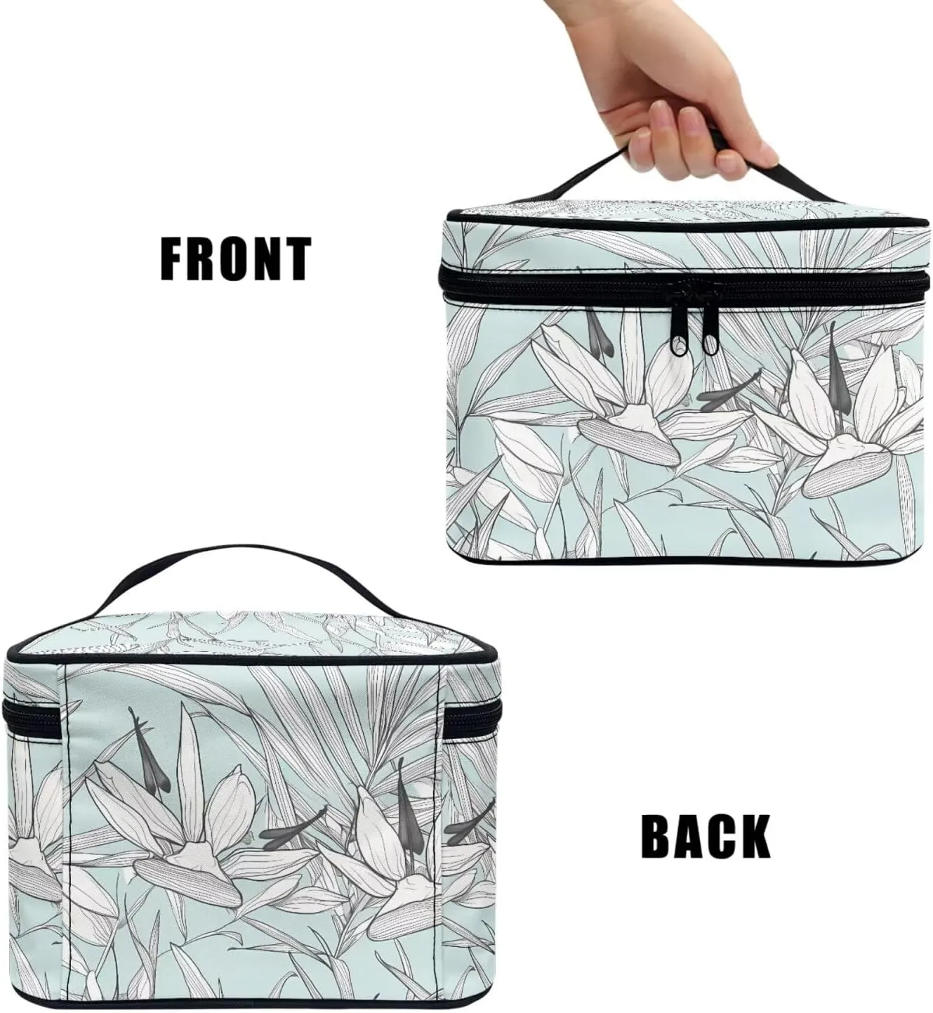 Drawing Tropical Flowers Makeup Organizer Case Toiletry Bag for Women, Bird Of Paradise Floral Travel Cosmetic Bag for Toiletries Essential