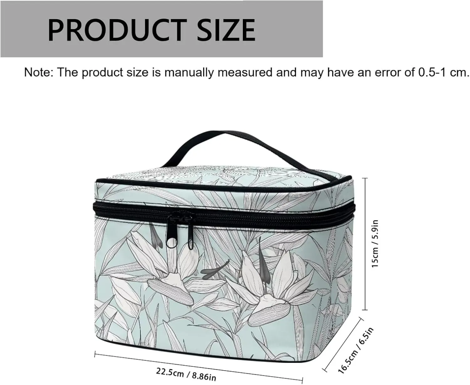 Drawing Tropical Flowers Makeup Organizer Case Toiletry Bag for Women, Bird Of Paradise Floral Travel Cosmetic Bag for Toiletries Essential