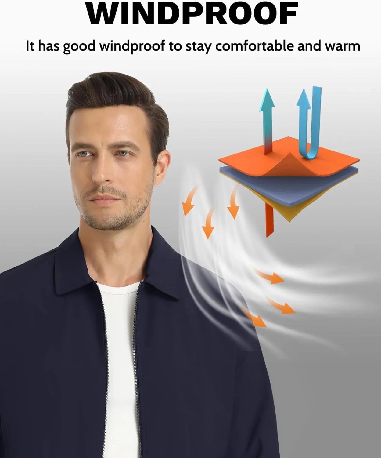 EKLENTSON Mens Lightweight Jackets Full Zip Laydown Collar Golf Light Windbreaker Jackets with Zip Pockets