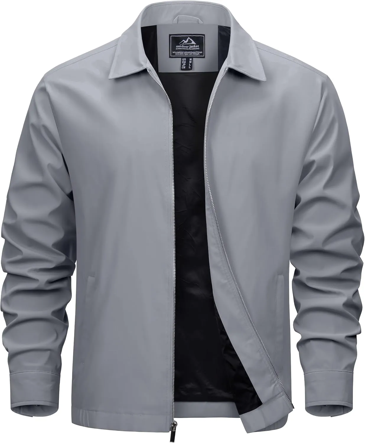 EKLENTSON Mens Lightweight Jackets Full Zip Laydown Collar Golf Light Windbreaker Jackets with Zip Pockets