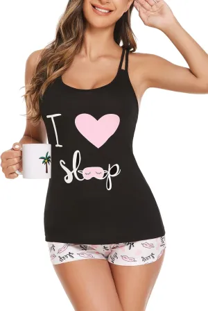 Ekouaer Womens Cami Pajama Set Sleeveless Racerback Tank Top Pjs Soft Sleepwear