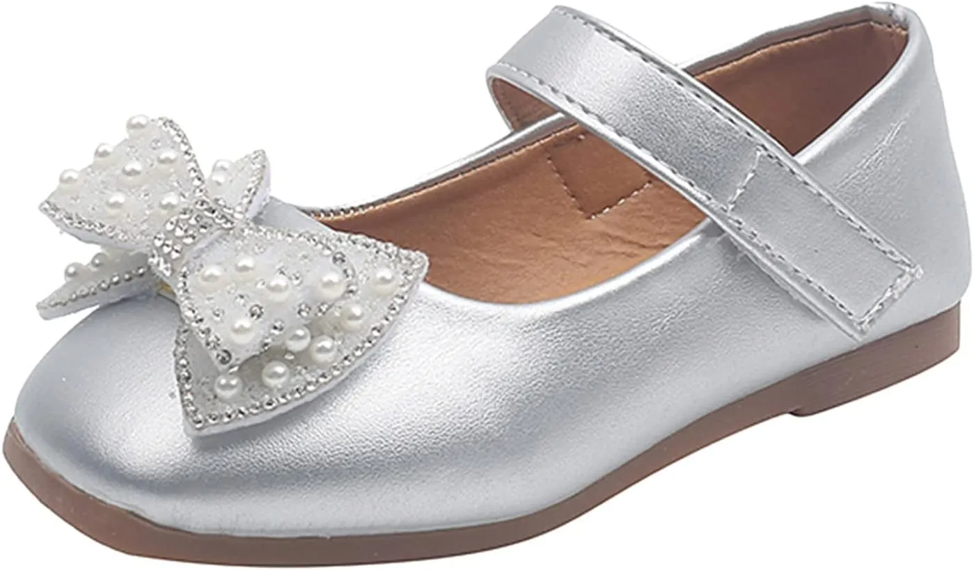 EnJoCho Baby Wedding Shoes Summer And Autumn Fashion Girls Casual Shoes Bow Pearls Flat Bottom Dress Shoes Hook Loop