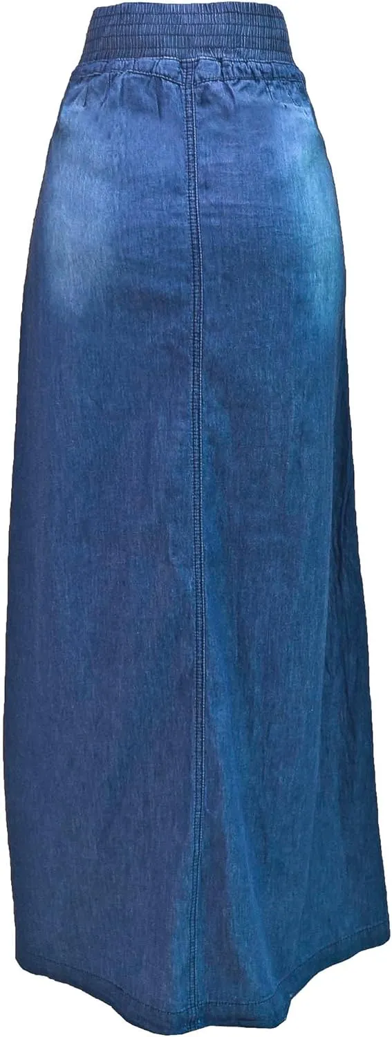 Fashion2Love Womens Juniors Long Light Denim Slit Maxi Skirt