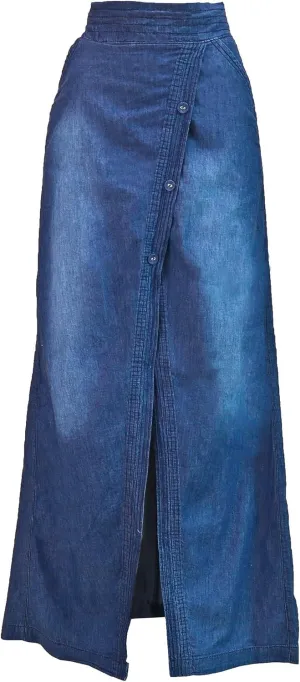 Fashion2Love Womens Juniors Long Light Denim Slit Maxi Skirt
